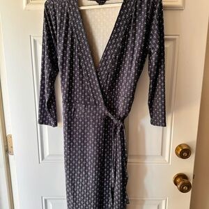 Ann Taylor Blue Wrap Dress Long Sleeve Plunge Neckline